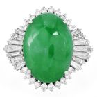 GIA Natural Apple Green  Jade Diamond Platinum Ballerina Cocktail Ring