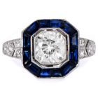 Art Deco Diamond 1.48cts Sapphire Platinum Engagement Ring |Dover Jewelry |