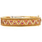 Estate Diamond Ruby 18K Gold Detailed Bangle Bracelet-Dover Jewelry