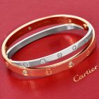 Cartier Double Love Diamond Rose White Gold Bracelet SZ 16