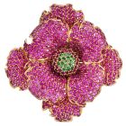 Sonia Bitton Pink Sapphire & Tsavorite 14K Flower Brooch-Dover Jewelry