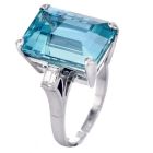 Vintage GIA 19.58 cts Aquamarine Diamond Platinum Cocktail Ring