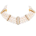 Estate 14.24cts Diamond Pearl 18K 3-Strand Choker Necklace-Dover Jewelry