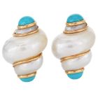 MAZ Vintage Turquoise Shell 14k Gold Clip-On Earrings