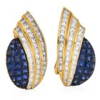 Estate Diamond Sapphire 18K Gold Mystery Set Clip-On Statement Earrings-Dover Jewelry