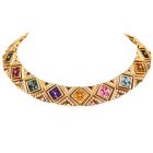 Estate Multi Gemstone Diamond 18K Gold Statement Choker Necklace-Dover Jewelry