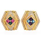 1980S Diamond Amethyst Blue Topaz 18k Gold Clip-On Earrings