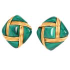 Vintage Chic Malachite 18K Gold Cushion  Clip-On Earrings