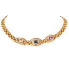 Estate Circa 1980s Diamond Sapphire 18k Gold Choker Necklace