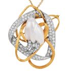 Estate GIA Natural Baroque Pearl 6.24cts Diamond 14K Gold Brooch|Dover Jewelry|