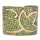 Estate  Wide Peridot Diamond 18K Gold Wide Cuff Bangle Bracelet 