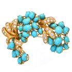 Vintage Diamond Turquoise 18K Gold Grape Vine Motif Brooch-Dover Jewelry