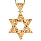 Estate Multi Gemstone 18K Gold Large Star Of David Pendant|Dover Jewelry|