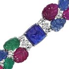 Tutti Frutti 18K Gold 105cts Carved Gemstone Sugarloaf Bracelet