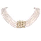 Mikimotto 7.57cts Diamond Pearl 18K Gold Layered Flower Necklace|Dover Jewelry|