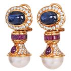 Vintage Precious Gemstone Pearl 18k Gold Statement Drop Earrings|Dover Jewelry|