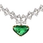 Vintage Riviera Diamond Emerald Heart Platinum Necklace