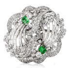 Vintage Boucheron Diamond Emerald Platinum Double Clip Lapel Brooch