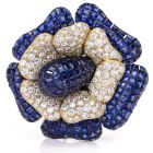 Sabbadini Invisible Mystery Set Sapphire Diamond Flower Brooch Pin