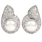 Estate Diamond Pearl Tear Drop Clip On 18K White Gold Earrings