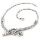 Antique Diamond Riviera Bypass Floral Leaf Platinum Necklace