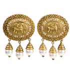 Estate Diamond Pearl 18K Yellow Gold Equestrian Dangle Clip-On Earrings 