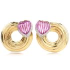 1980s Heart Pink Quartz Diamond 18K Gold Swirl Clip On Earrings