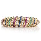 Estate 18K Diamond Sapphire Emerald Ruby  Gold Bangle Bracelet