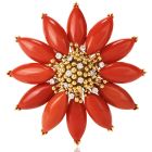 Vintage Diamond Coral 18K Poinsettia Brooch Pin