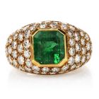 Vintage Tiffany and Co. Diamond GIA Emerald 18K Cocktail Ring