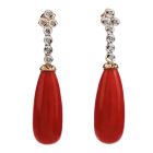 Vintage Diamond Natural Coral 14K Gold Drop Dangle Earrings