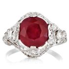 Vintage GIA 4.06 ct Burma Ruby Diamond Platinum Cocktail Ring Dover Jewelry