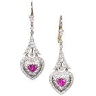 Estate Pink Sapphire Heart Diamond Drop Earrings