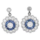 Estate Sapphire Diamond Platinum Floral Drop Earrings|Dover Jewelry|