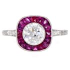 Vintage Ruby 1.63cttw Diamond Platinum Halo Engagement Ring |Dover Jewelry|