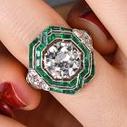 Deco European Diamond 3.91carats Emerald Platinum Engagement  Ring 