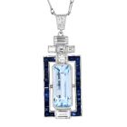 Estate Aquamarine Diamond Platinum Pendant Necklace