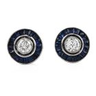 Estate Deco style Diamond Sapphire Platinum Stud Earrings