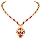 Vintage Italian Diamond Ruby 18K Yellow Gold Floral Leaf Pendant Necklace