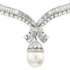 27.30cts Diamond South Sea Pearl Platinum Dangle Choker Necklace 