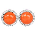 Vintage Redish Orange Coral diamond 18K Gold Clip Earrings |Dover Jewelry|