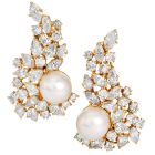 10.00 carats Diamond Pearl 18K Gold Climber Cocktail Earrings|Dover Jewelry|