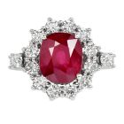 Burmese Antique Cushion Ruby 9.05 carat Diamonds 18K Gold Halo Engagement Ring|Dover Jewelry|