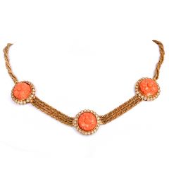 Vintage Natural Red Coral Diamond 18K  multi-strand  Gold Necklace|Dover jewelry|