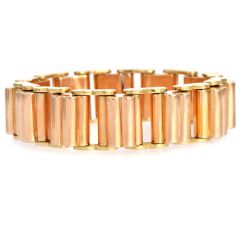 Vintage 1950s Heavy Retro 18K Pink Gold Grooved Link Bracelet