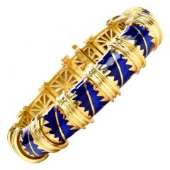 MAVITO 1980's Chic Blue Enamel 18K Gold Bangle Bracelet-Dover Jewelry