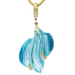 Estate 125.060cts Carved Aquamarine Diamond  Gold Pendant Necklace|Dover Jewelry|