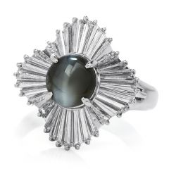 GIA Natural Cat's Eye Chrysoberyl Diamond Platinum Ballerina Ring