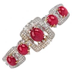 Vintage GIA Ruby Diamond 18K Gold Oval Cabochon Bracelet