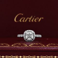 Cartier GIA Certified F VVS Cushion Diamond Platinum Halo Engagement Ring